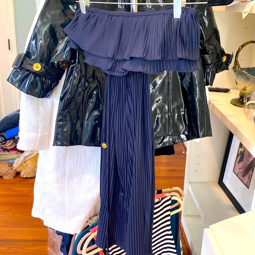 Juicy Couture Y2K Navy Ruffle Maxi Dress Gold Charm XS